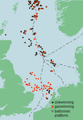 Locaties grotere boorplatforms (Noordzee) | © Ecomare, Reindert Welmers